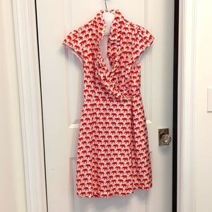 Elizabeth McKay size 6 red and white elephant print wrap dress w/ 3 belt options